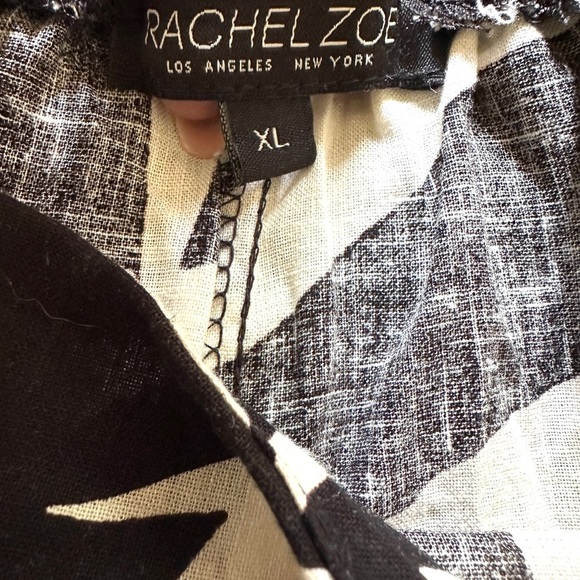 Rachel Zoe Wide Leg Cropped Linen Pants Women’s Size XL Black and White Tropical - Picture 2 of 10